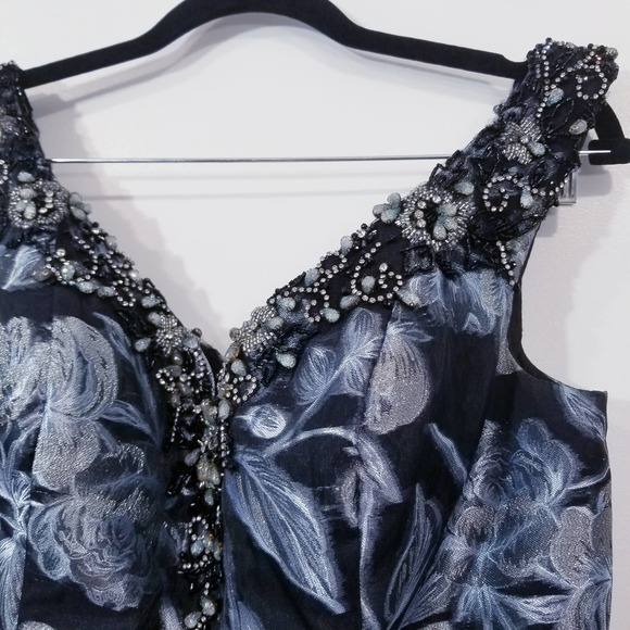 Cameron Blake Metallic Floral Rhinestones Formal Long Dress - Picture 4 of 15